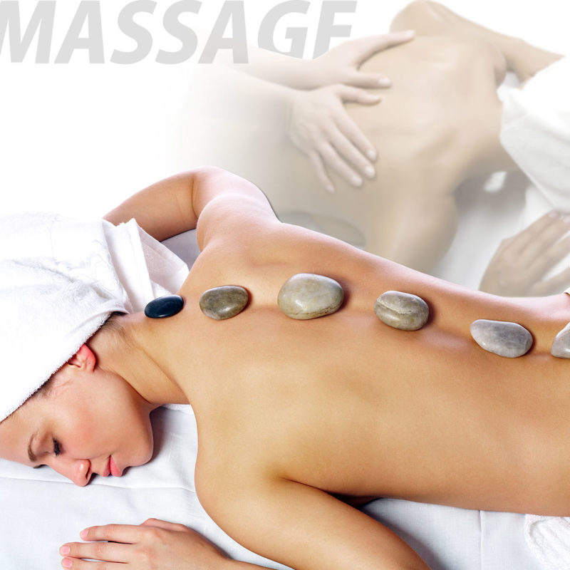 Massage Aromaöl und Hot Stones
